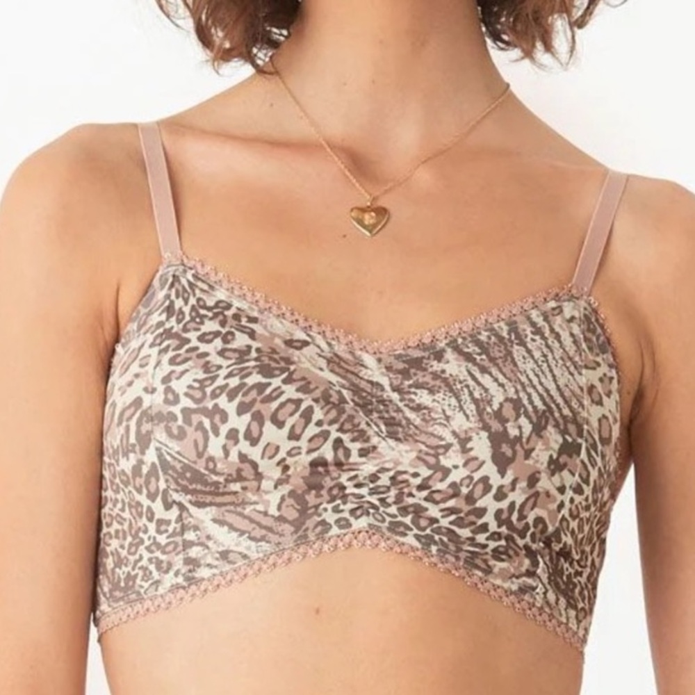 Spell and The Gypsy Ada Bralette Leopard Print with Lace Trim NWT